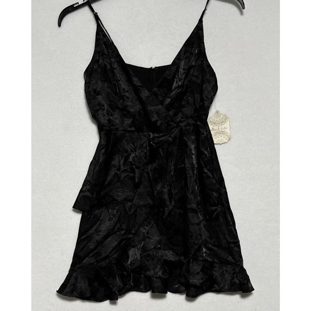 Black V-Neck Ruffle Floral Slip Dress